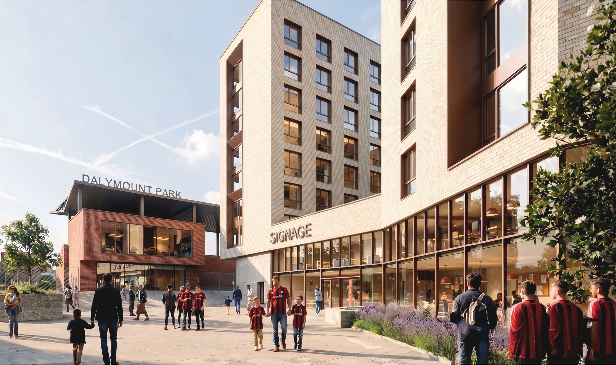 Dalymount Park entry with students and match-day crowd