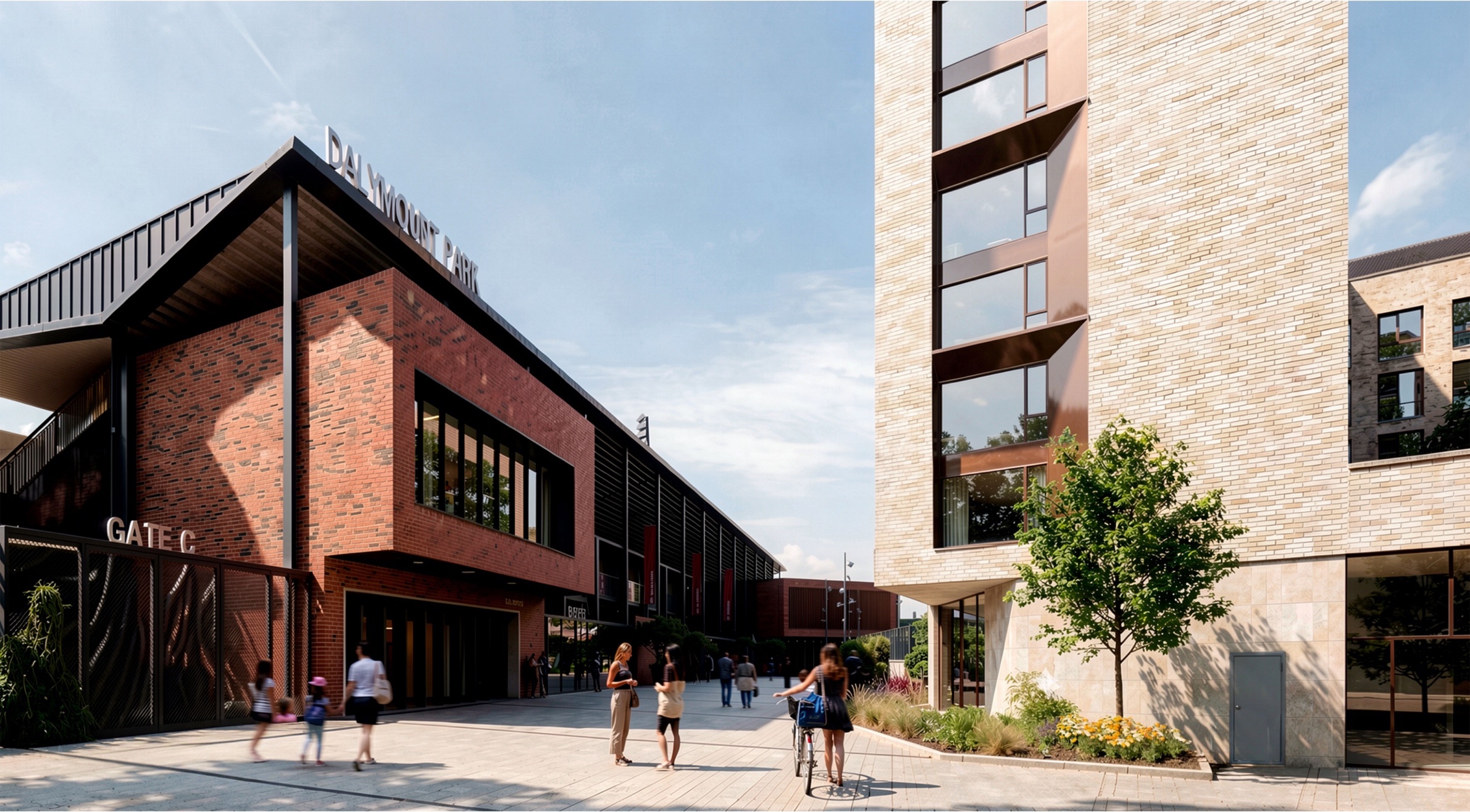 Pedestrianised street with Dalymount stand